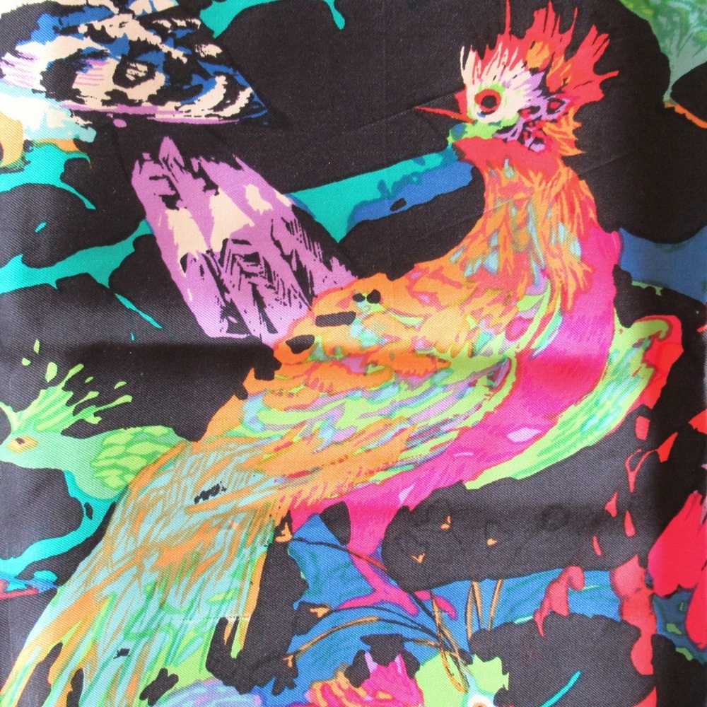 Vintage Ken Scott Scarf Womens Silk Dark Tropical Jungle Birds Novelty Colorful - Picture 11 of 15